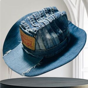Denim Patchwork Bucket Hat - Blue